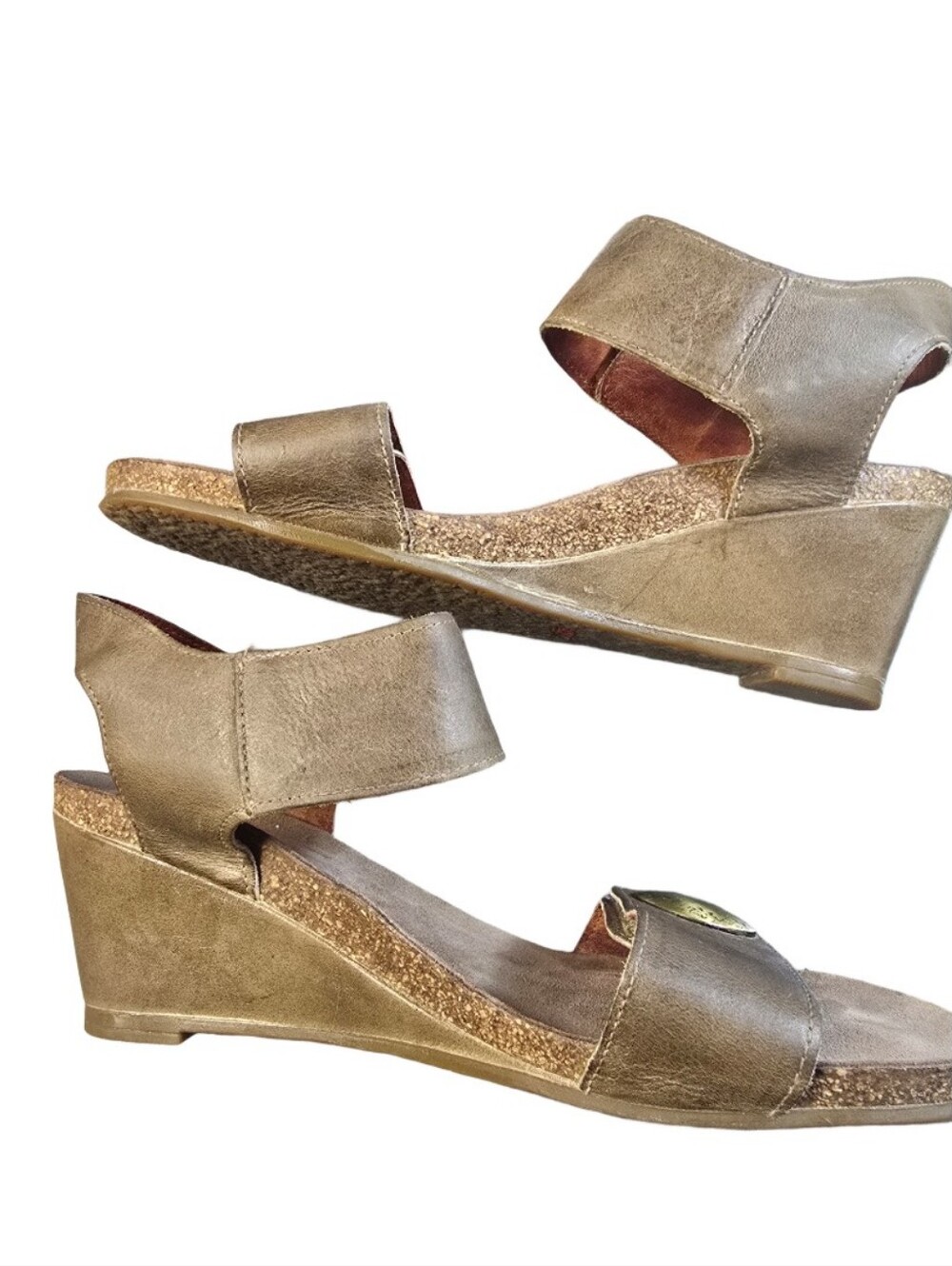 Taos Footwear Taupe Carousel 2 Leather Slingback Sandals with Gold Accents Sz.39 - Picture 8 of 11